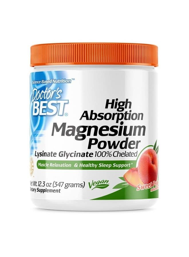 Doctor's Best High Absorption Magnesium Powder (Peach Flavored) 100% Chelated TRACCS, Not Buffered, Headaches, Muscle, Vegan, Peach Flavor, 12.3 Ounce (Pack of 1)