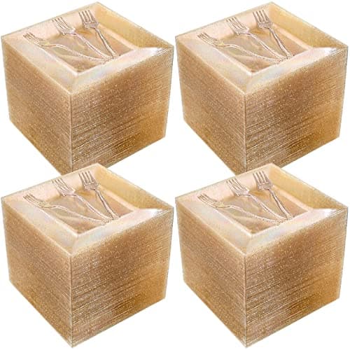 Eccliy 200 Pcs Gold Glitter Plastic Plate Sets Including 100 Disposable Glitter Plates 6.5 Inch and 100 Dessert Forks 5 Inch Clear Dinner Appetizer Forks Bulk for Birthday Wedding Party