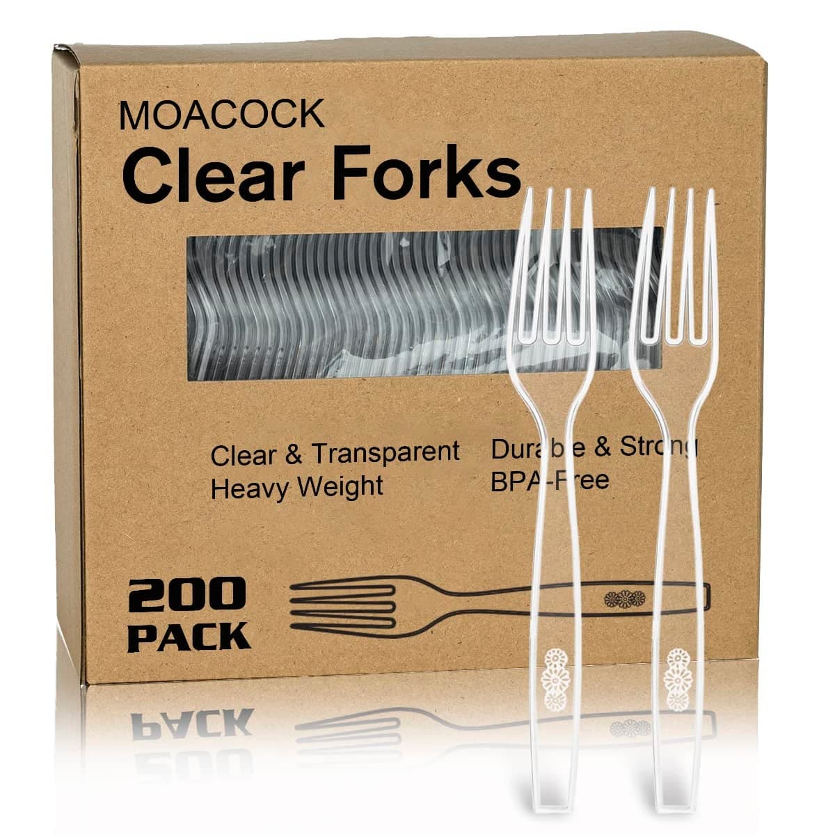 MOACOCK 200 Count Clear Disposable Plastic Forks Heavy Weight Disposable Forks Plastic Utensils for Parties Picnics Big Event Daily Use