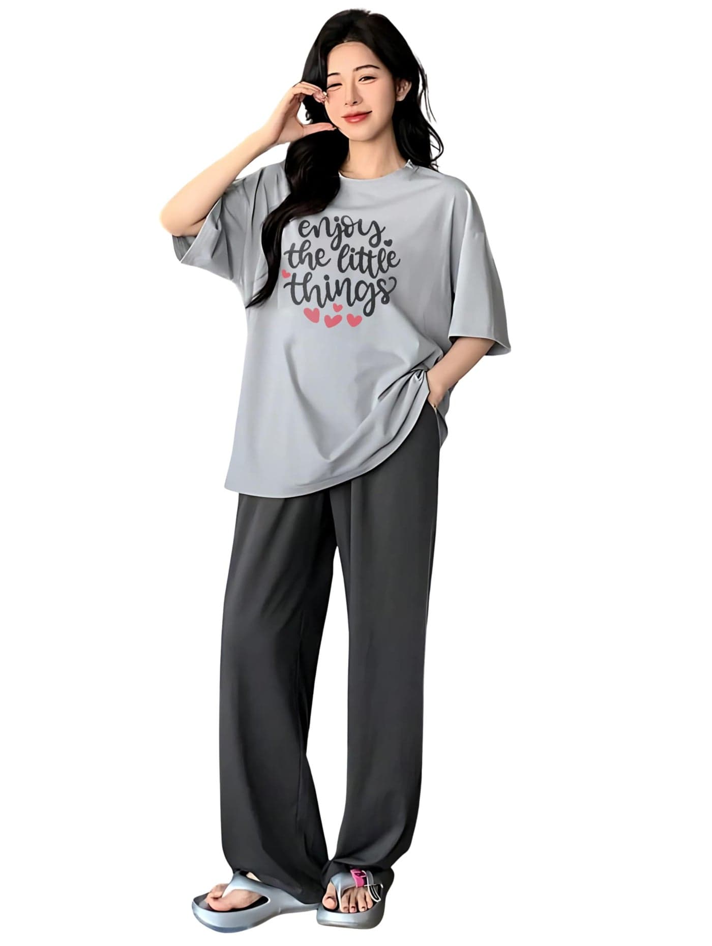 KSHS Night Suit for Women Cotton Printed Round Neck Short Sleeve T Shirt and Pajama | Stylish Night Dress for Woman | Soft Breathable Casual Sleepwear Lower T Shirt (Grey, XXL)
