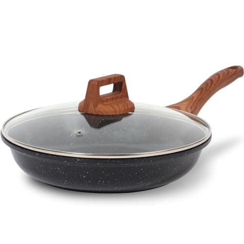 ESLITE LIFE Nonstick Ceramic Frying Pan Skillet with Lid, Non-Toxic Egg Omelette Kitchen Cooking Pans Compatible with All Stovetops (Gas, Electric & Induction), PTFE & PFOA Free (Black, 11" w/Lid)