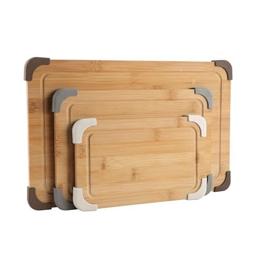 COOK WITH COLOR Non-Slip Cutting Board Set – Kitchen Essentials with Easy Grip Handle for Meat, Veggies, and Fruits, 3 Cutting Boards, Bamboo Non-Slip Brown