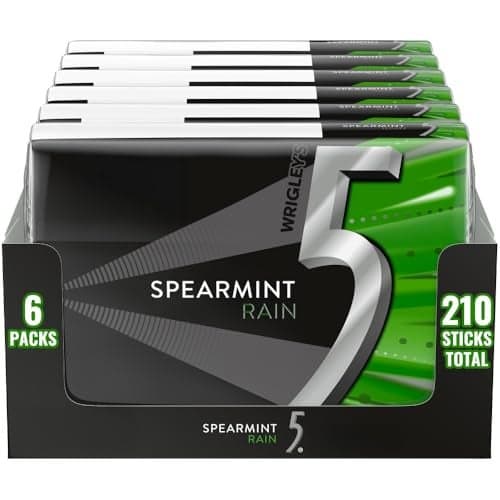 5 GUM Spearmint Rain Sugar Free Chewing Gum Refreshing Invigorating Minty Flavor Five Gum 35 Stick Pack 6 Packs