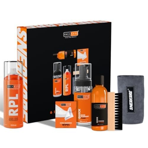 SNEAKARE Premium 6-in-1 Shoe Cleaning Kit, Includes Shoes Cleaning Foam, Shoes Cleaner Liquid, Shoe Wipes, RPL Spray, Microfiber Towel & Brush, Complete Sneaker Cleaner Kit for All Materials