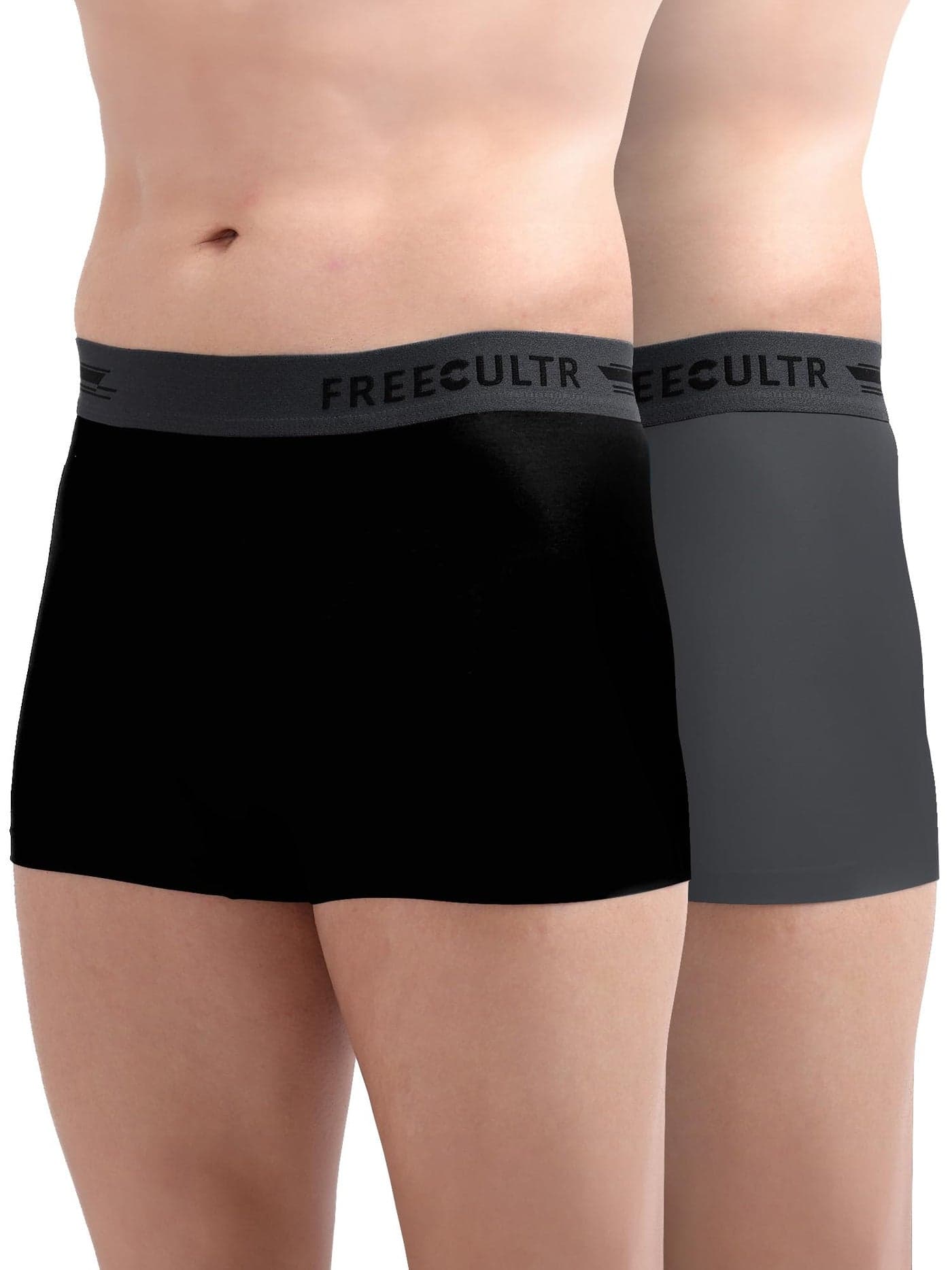 Freecultr Men's Underwear Micromodal Airsoft Trunk Comfortable – Sweat Proof, Non-Itch, No Chafing, Ultra Soft & Breathable Fabric - Size 2XL Pack of 2-Ash Grey,Pot Black
