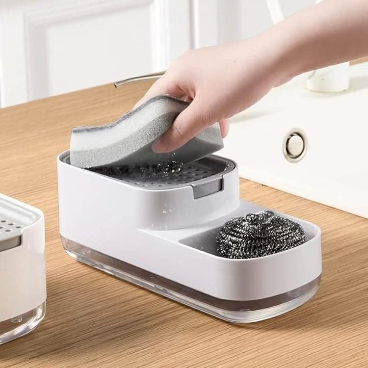 Detergent,Soap Dispenser for Kitchen with Scrubber Sponge Holder, Hollow Design, Durable & Smooth Body, Rust Proof, countertop soap Liquid Dispenser, Sink Dish Washing, Dishwashing Soap Dispenser