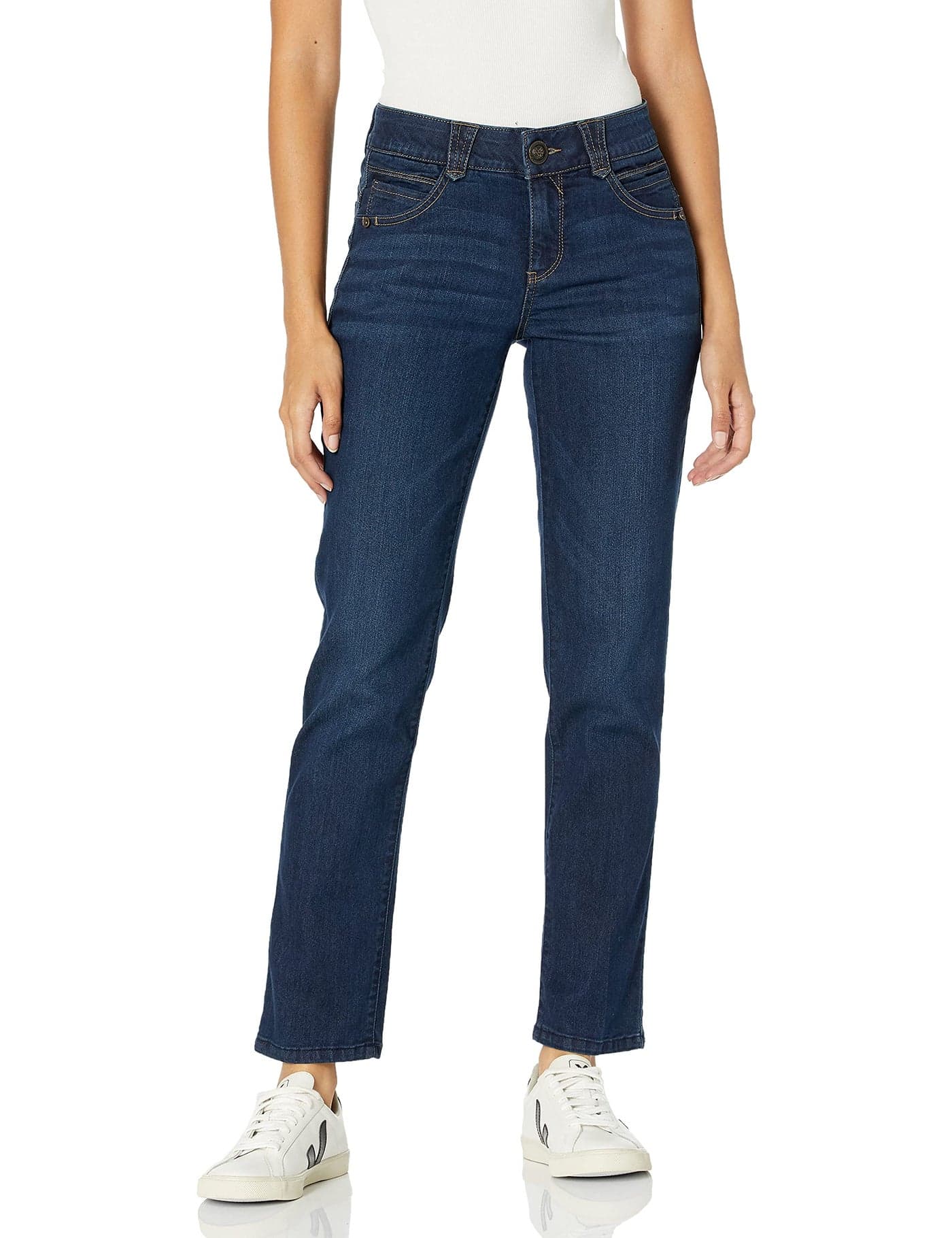 Democracy Womens Petite Ab Solution Straight Leg Jean Indigo 16P