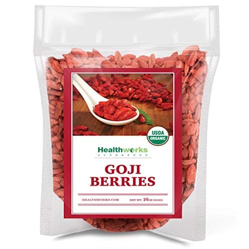 Healthworks Organic Dried Goji Berries - 16oz /1lb - 1 Pack - Vegan and Non-GMO Certified Organic Raw Sun-Dried Goji Berries