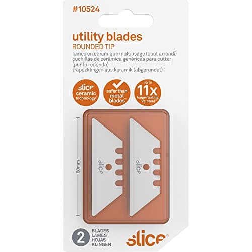 Slice 10524 Ceramic Utility Blades (Rounded-Tip), Finger-Friendly, Safe to Touch, Strong, Durable, Last 11 Times Longer Than Metal, Multiple Tool Compatibility (2 Blades)