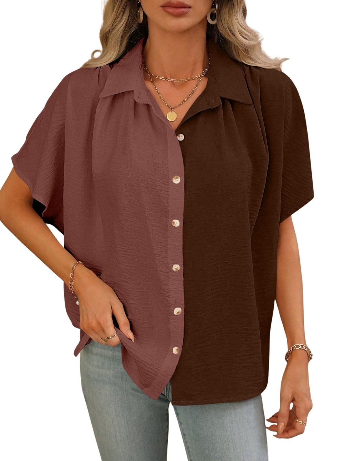 GRECIILOOKS Regular Fit Shirt for Women (GL-W1892_Brown
