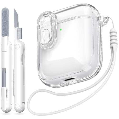 MHYALUDO for Airpods 2nd Generation Case Cover with Secure Lock, Clear Soft TPU Transparent Military Grade Shockproof Protective Case with Cleaning Pen for Apple Airpods 2nd 2019, Clear White
