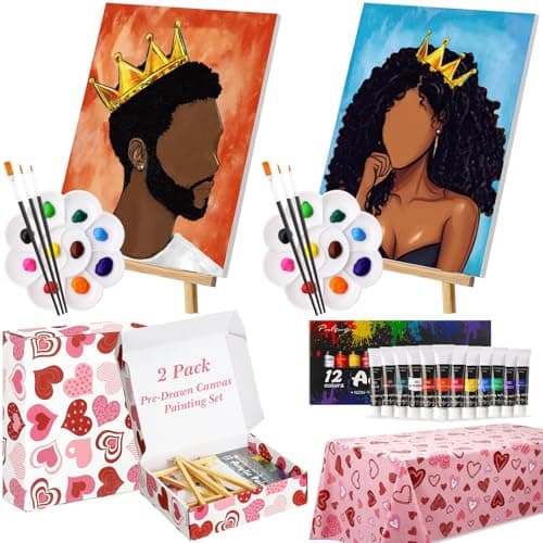 Resurhang 2 Pack Sip and Paint Kit for Adults Couples Date Night Paint and Sip Kits for Adults Pre Drawn Canvas 8 x 10 Inch for Date Night Party Supplies & Gifts(Crown Couple)