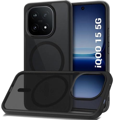 TheGiftKart Hybrid Shockproof Back Cover Case for iQOO 15 5G Compatible with MagSafe | Hard Back Cover Case for iQOO 15 5G (PC & TPU, Translucent Smoke Matte Back, Black Sides)