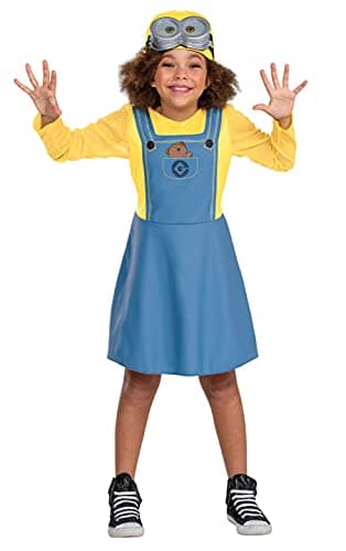 Bob Minion Girl Costume for Kids, Official Minion Outfit with Goggles and Hat, Classic Size Large (10-12) Multicolored