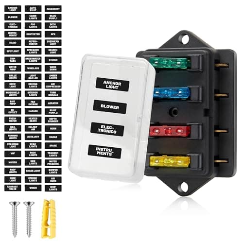RED WOLF 4 Way Blade Fuse Block Box Holder w/Standard Circuit 10V-32V DC for Automotive Truck Boat Marine RV Van Vehicle Power Distribution Panel Damp-Proof Cover