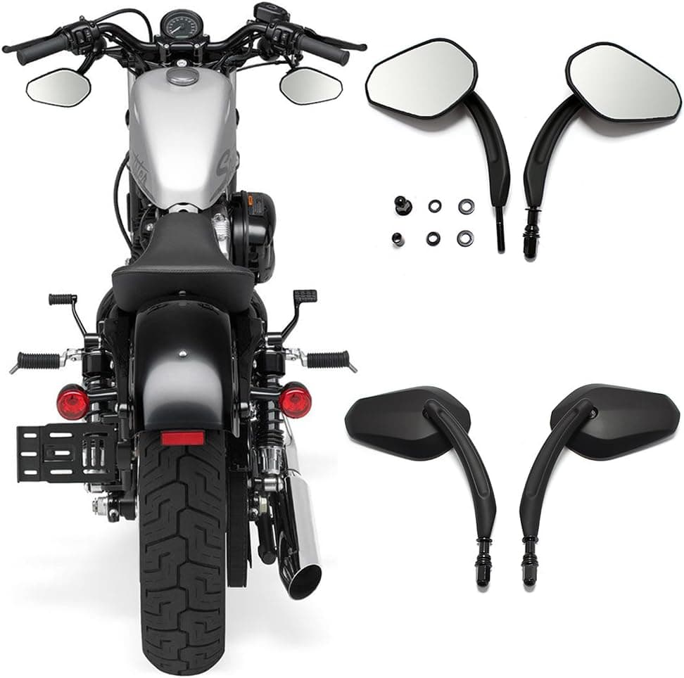 Rich Choices 8mm Motorcycle Oval Aluminum Rearview Side Mirrors for Harley Chopper Bobber - Black