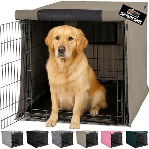 GORILLA GRIP Dog Crate Covers Compatible with Amazon Basics Dog Crates All Sides Open Privacy Cover Fits 42 Wire Kennel Breathable Mesh Windows Light Reducing Puppy Training Cage Topper Taupe