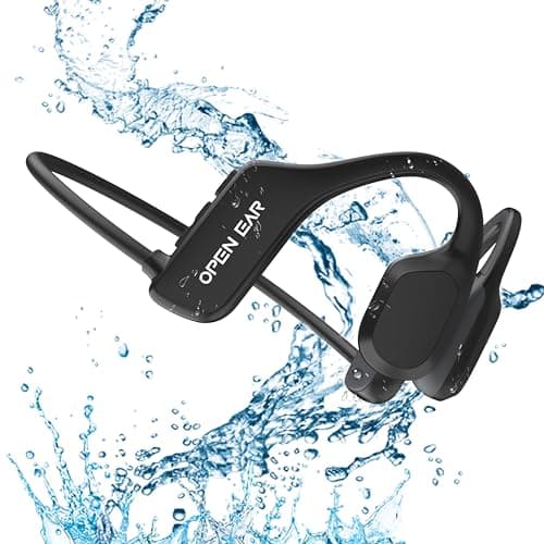 XIMAND Bone Conduction Headphones IP68 Swimming Waterproof Dustproof Sweatproof MP3 Player Headset Underwater Music Player 8GB 1000 Songs OpenEar Wireless Earphones Bluetooth 53 with Mic Black