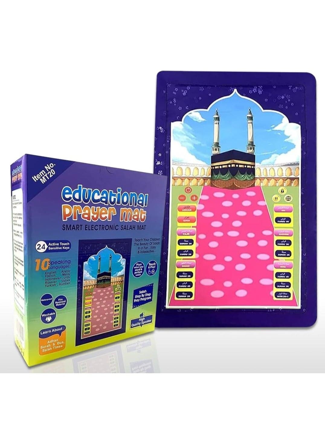 Interactive Educational Prayer Mat for Kids – Electronic Worship Mat with Step-by-Step Guide, 10 Languages & 24 Touch-Sensitive Keys (MT20, 1 Piece)