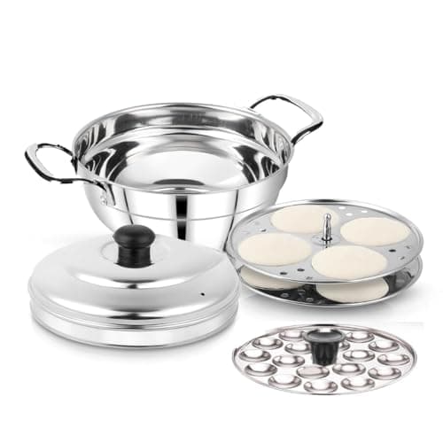 AadiVeer Royal Idli Cooker | Multi Kadai | Idli Kadai | Idli Maker With Mini Idli Plate., (8 Idlies, 18 Mini Idlies), Stainless Steel, 1 Liter