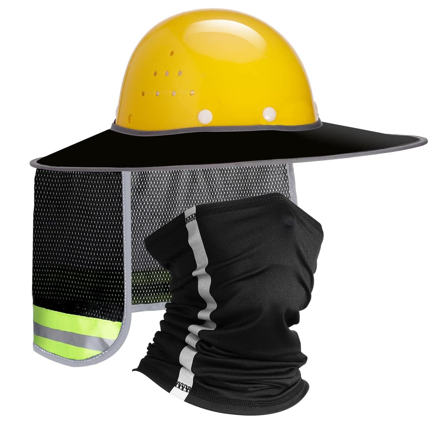 SATINIOR 2 Pcs Sun Hard Hat Neck Protection High Visibility Full Brim Mesh Sun Protection and Neck Gaiter Bandana Face Scarf for Construction Helmet Hard Hat Accessories ReflectiveBlack