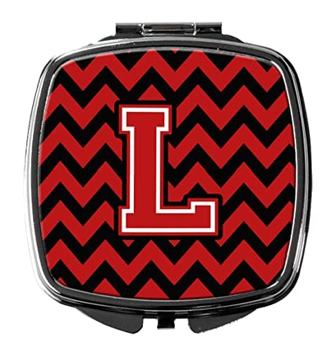 Caroline's Treasures CJ1047-LSCM Letter L Chevron Black and Red Compact Mirror Decorative Travel Makeup Mirror for Women Girls Gifts Pocket Makeup Mirror Folding Handheld