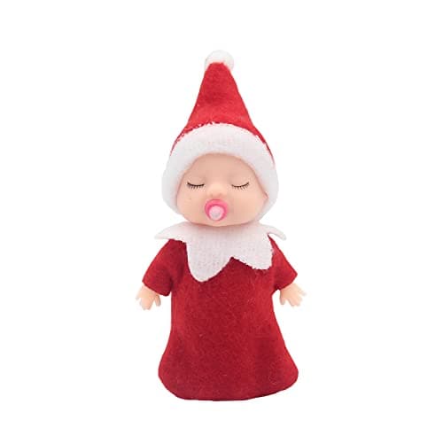 WULEEUPER Sleeping Elf Doll with Pacifier Christmas Miniature Elf Doll Toys New Year Holiday Decoration Party Gift Red