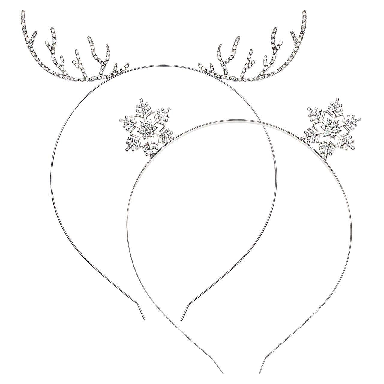 Christmas Reindeer Antler Headbands Cute Deer Horn Hairbands Shinny Rhinestone Snowflake Hair Hoop Crystal Festive Holiday Headpiece for Women Girls Silver