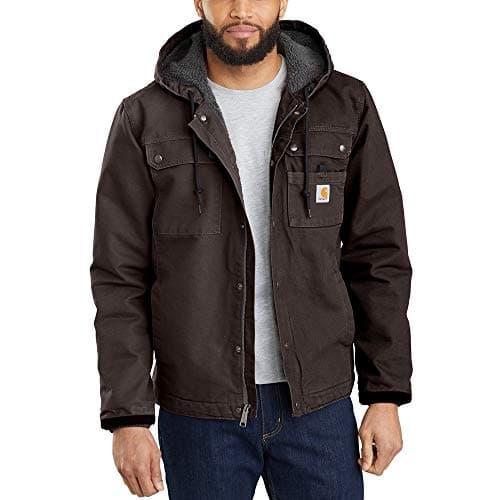 Carhartt Mens Relaxed Fit Washed Duck SherpaLined Utility JacketDark BrownXLarge