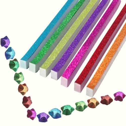 Hvogvok Origami Stars Glitter Origami Stars Colorful Origami Strips DIY Handmade Craft Paper 520 Sheets 7 Colors Glitter Origami Stars