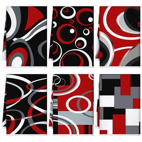 Boyiee Set of 6 Red Black Grey White Kitchen Towels Modern Geometric Dish Hand Towels 24 x 16 Inches Gifts Decorative Tea Cloth Gifts for Farmhouse Kitchen Bathroom Decorations