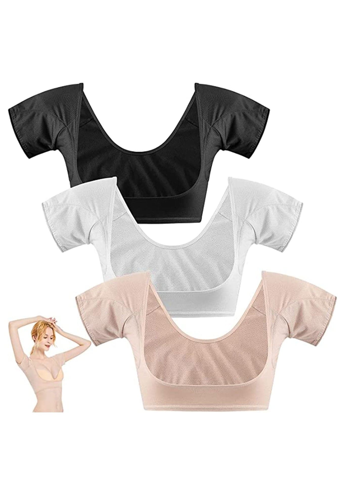 Breathable Sweat Guard Underwear Vest 3 Pcs Absorbing Pads For Women Armpits Sweating Armpit Guards Underarm White Beige Black Large