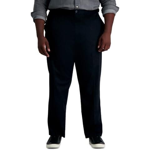 Haggar mens Big-tall Premium No Iron Khaki Classic-fit Expandable-waist Flat-front dress pants, Black, 46W x 30L US