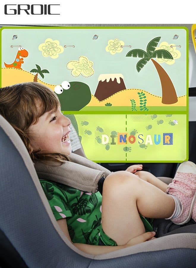 Car Sun Shade for Baby Kids Car Side Window Curtain Protector Full Shade Car Window Shades with Storage Net Pocket Car Window Curtain Suction Cups Cute Dinosaur Patterns