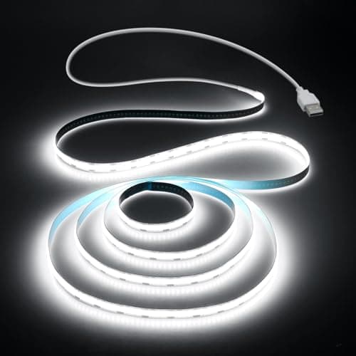 Aclorol USB Led Light Strip COB Led Strip Lights 5V Daylight Cold White 6000K 328FT 320Leds Flexible TV Led Lights USB Powered 1M for Under Cabinet Kitchen Living Room Shelving or Displays