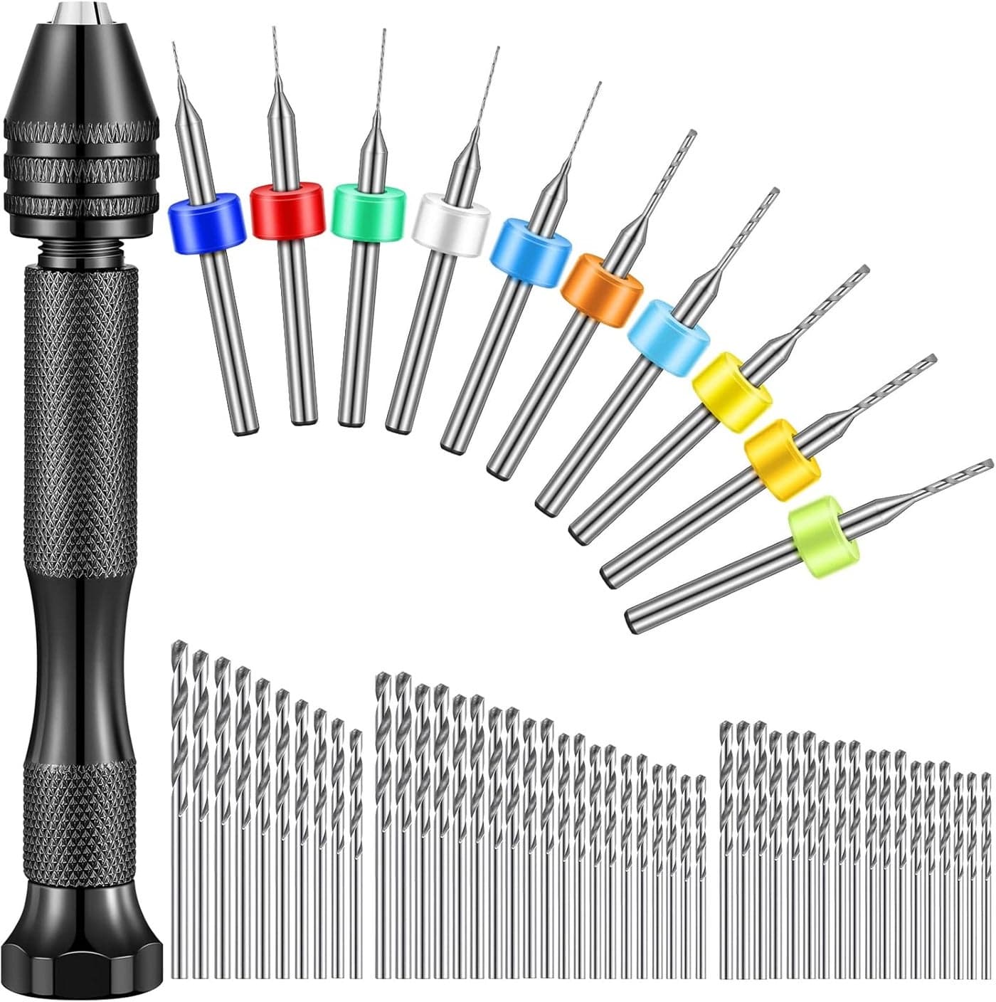 59 Pieces Hand Drill Bits Set Include 49 Pcs Metal Pin Vise Hand Drill Micro Mini Twist and 10 Pcs Tungsten Carbide PCB Rotary Tools for Resin Polymer Wood Craft DIY Jewelry Making Carving