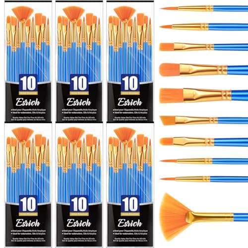 ESRICH Paint Brushes,6Packs-60Pcs Paint Brush for Acrylic Painting,Acrylic Paint Brush Set for Oil Watercolor,Body Face Rock Canvas, Small Paint Brushes for Kids Adult Drawing