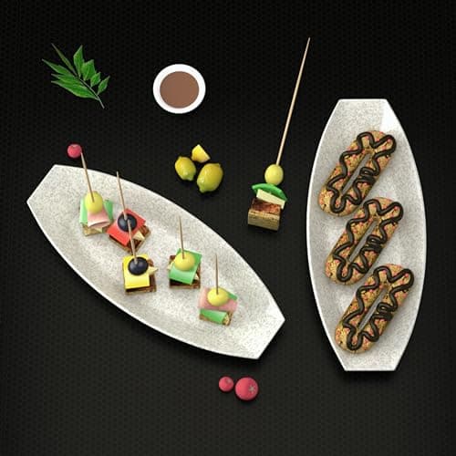 Castleite Oval Multi-Purpose Kitchen Serving Platter: Deluxe Melamine Crockery Set of 2 - Versatile Chip And Dip Tray For Snacks, Starters & Desserts (Orleans)