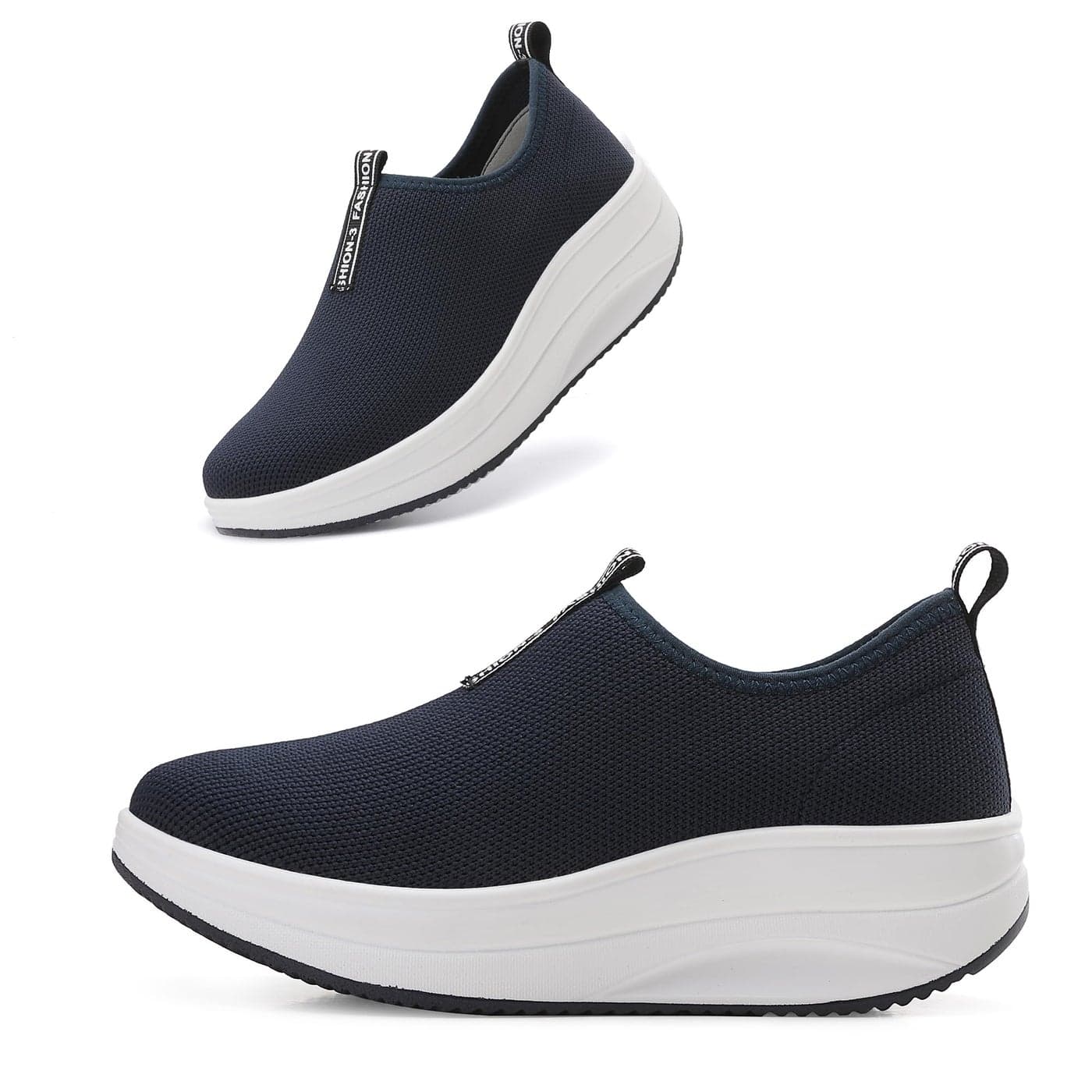 Oude Navy Blue Womens Platform Loafers Slip On Wedge Shoes Daily Basis Walking Sneakers for Women Thick Rocker Bottom Size 8
