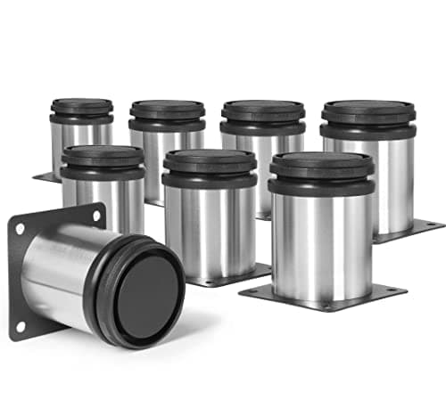 Masendelk 2.5 Inch Metal Furniture Legs - Stainless Steel, Adjustable, Silver, Round, Cabinet Legs for Coffee Table, Cabinet, Desk, Sofa, Shelves - Pack of 8