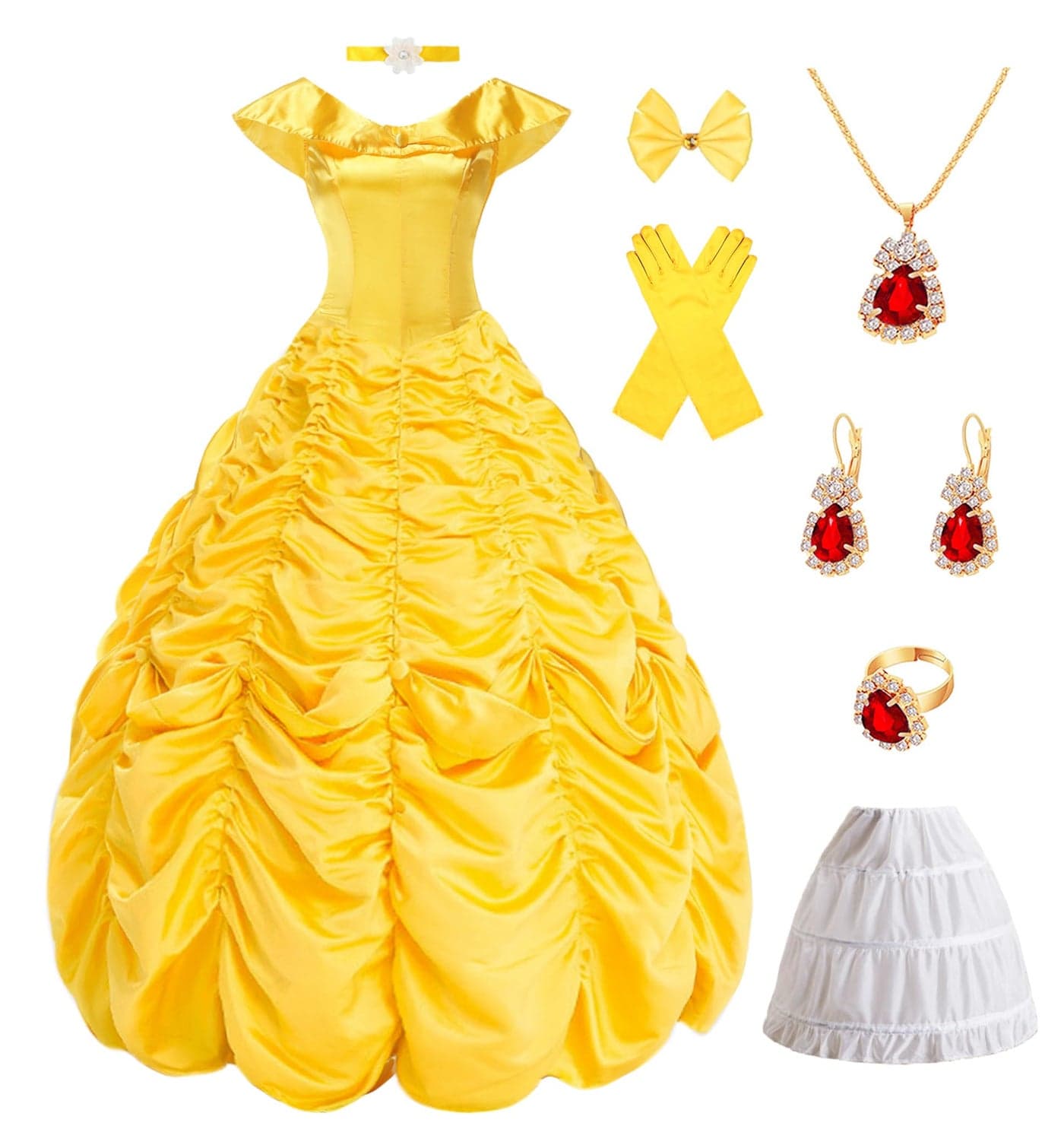 Akokvlar Yellow Princess Costume for Women Adult Halloween Party Dress (Yellow, XXL-Large)