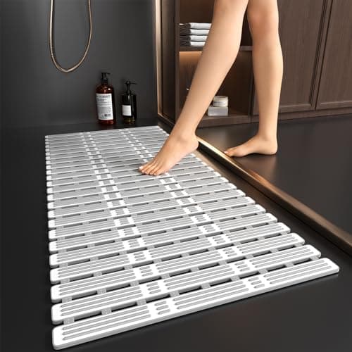 XIYUNTE Shower Mat Non Slip Bath Mat for Tub - 36 x 16 Inch Bathtub Mat Non Slip Shower Mat for Inside Shower, TPE Bath Mat with Powerful Suction Cup, Easy to Cut Bath Tub Mat, Grey