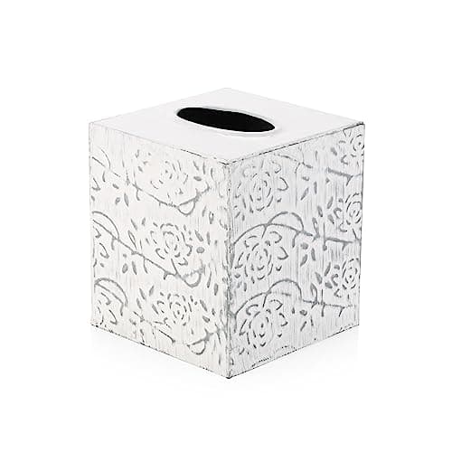 Country Chic Modern Farmhouse Tissue Box Holder, Decorative Metal Tissue Cover, Rustic Square White Style
