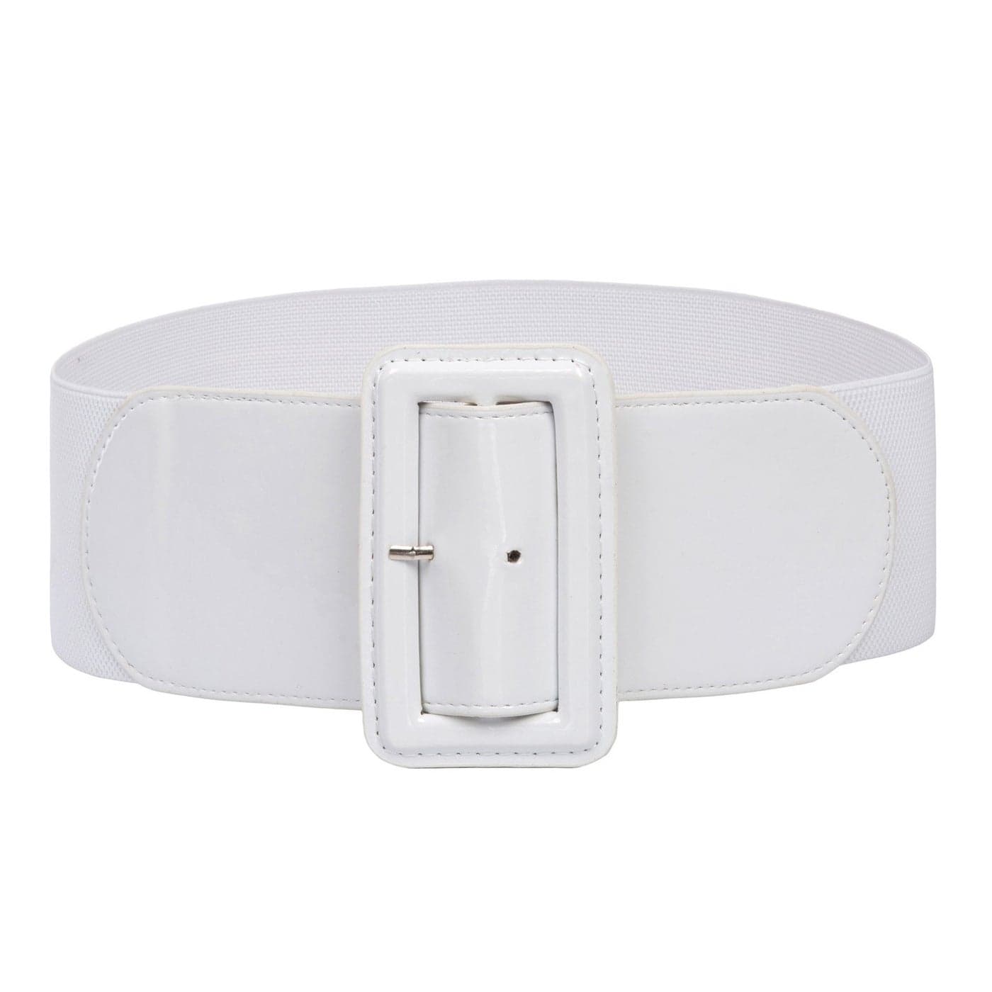 Ladies High Stretchy Waist Wide Patent Fashion Plain Leather Belt ,White,Small
