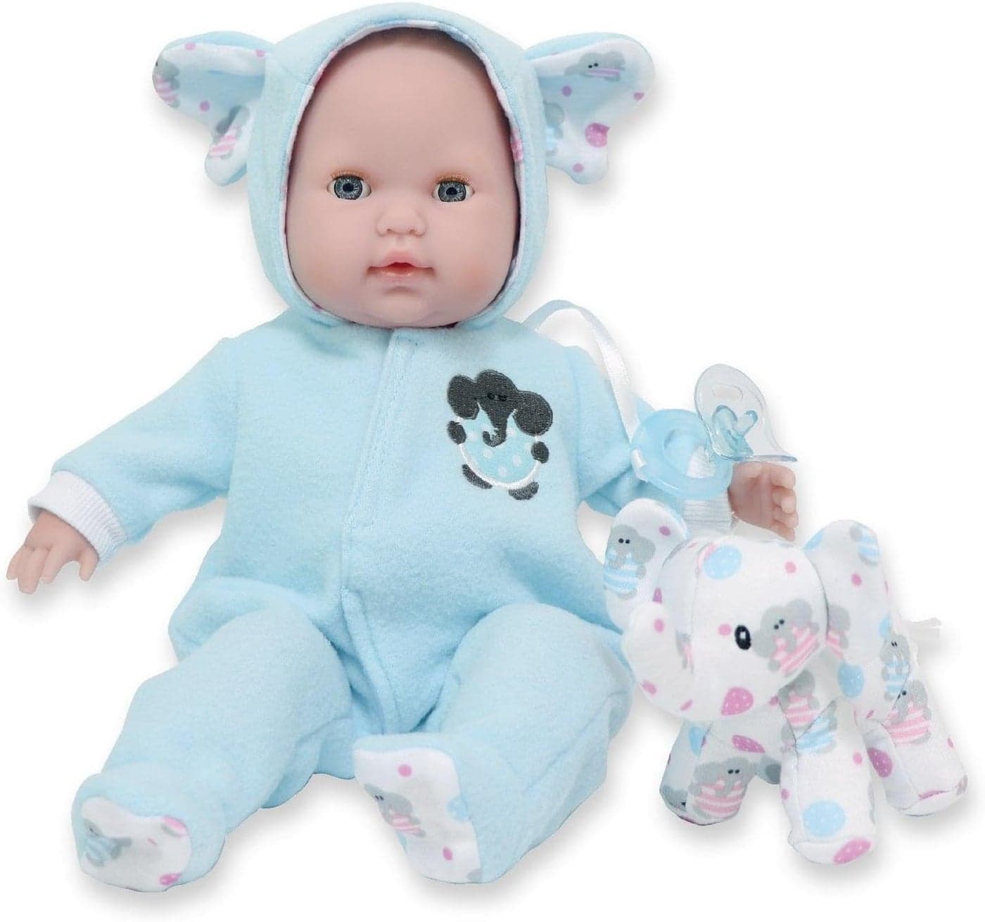 JC Toys Berenguer Boutique 15" Blue Baby Doll with Open/Close Eyes and Play Elephant