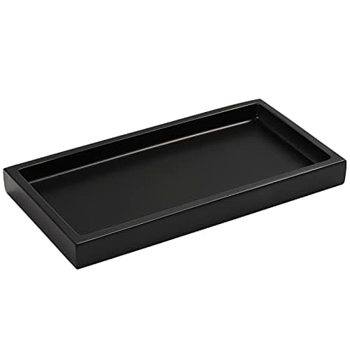 Luxspire Bathroom Vanity Tray, 8 x 4 inch Resin Dresser Jewelry Ring Dish Tank Storage Kitchen Sink Countertop Organizer Plate Holder for Perfume Soap Towel Bathroom Accessories, Mini, Matte Black