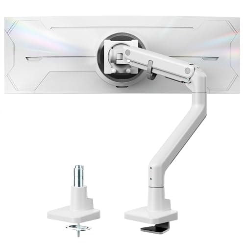 monTEK HeavyDuty Monitor Arm for 1757 Ultrawide Curved Screen Supports up to 594 lbs Adjustable Gas Spring Arm 75100 VESA Mount Clamp Grommet Desk Monitor Mount Single White