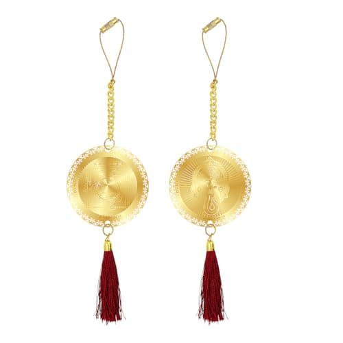 Diviniti 24K Gold Plated Double Sided Ganesha & Yantra Car Dangler| 6 CM Ganpati Hanging Car Decor| Luxurious 24K Gold Plated Dangler for Car| Divine Car Accessories for Positive Energy & Protection