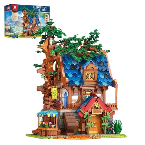 Reobrix Medieval Tree House Lighting Building Block Set Collectible Architecture Display or Home Office Decor European Creative Construction Building Kits 66008 Gifts for Adults Teens 14