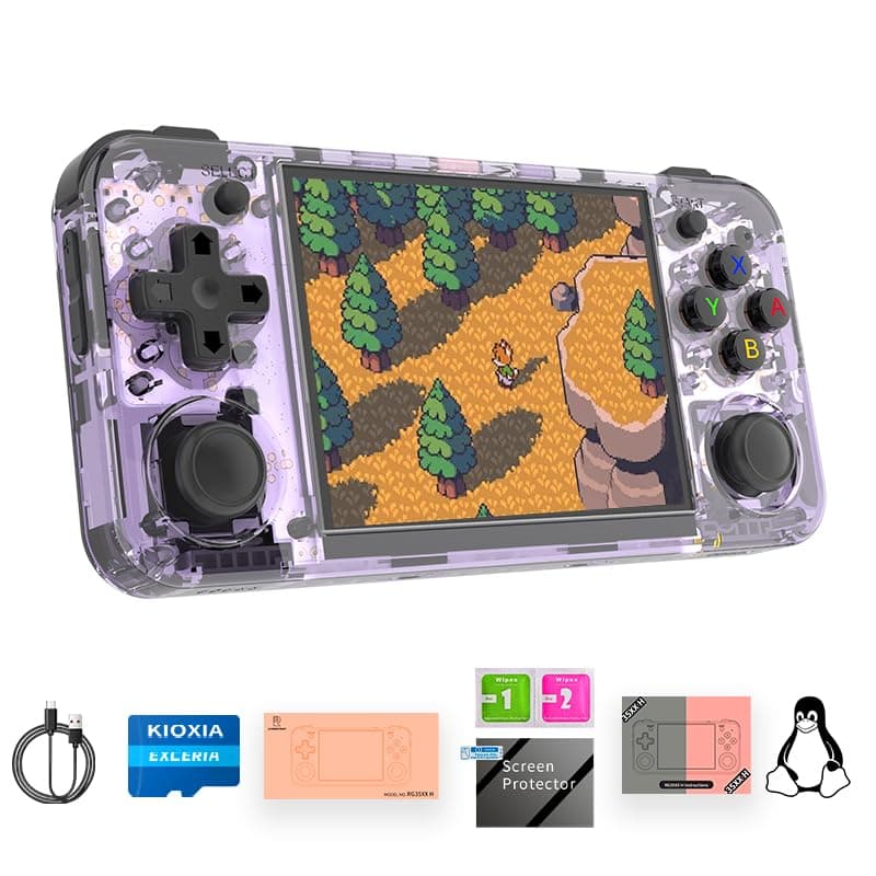 RG35XX H Retro Handheld Game Console Linux System 35IPS Screen 64G TF Card with 3545 Preinstalled Games RG 35XXH Portable Gaming Console RG35XXH Support 5G WiFi Bluetooth HDMI Purple